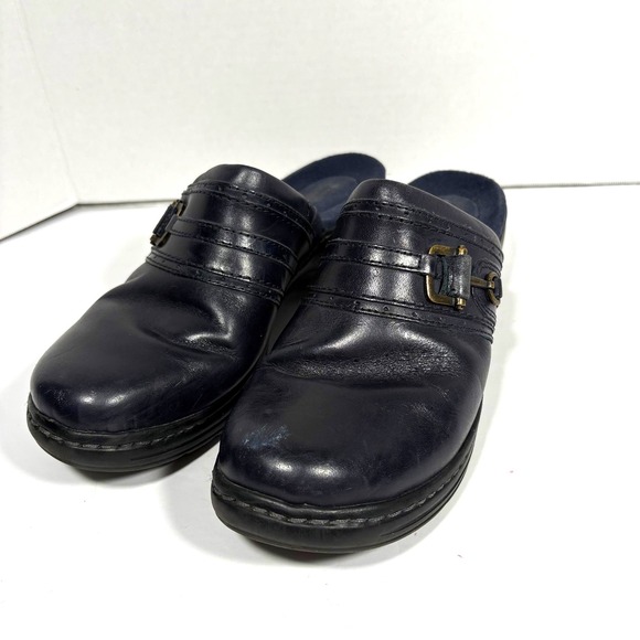 Clarks Hayla Merle Leather Mule Slip-on Clogs Navy Shoes Size 8.5 M 26101760 - Picture 2 of 11